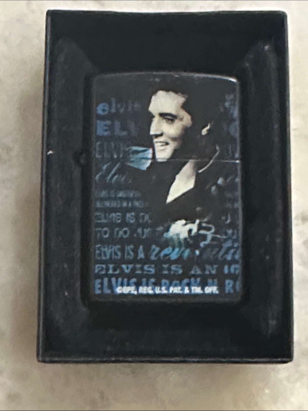 Zippo Black and Blue Men's Flip-Top Lighter - Elvis Presley Design